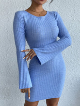 Backless Round Neck Long Sleeve Sweater Dress OutfitFlow